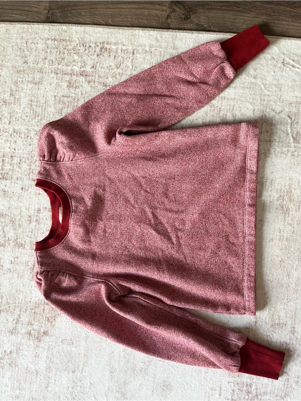 Girls' Heathered Pink Long-Sleeve Top with Rib Trim